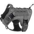 Gray tactical dog harness on a white background
